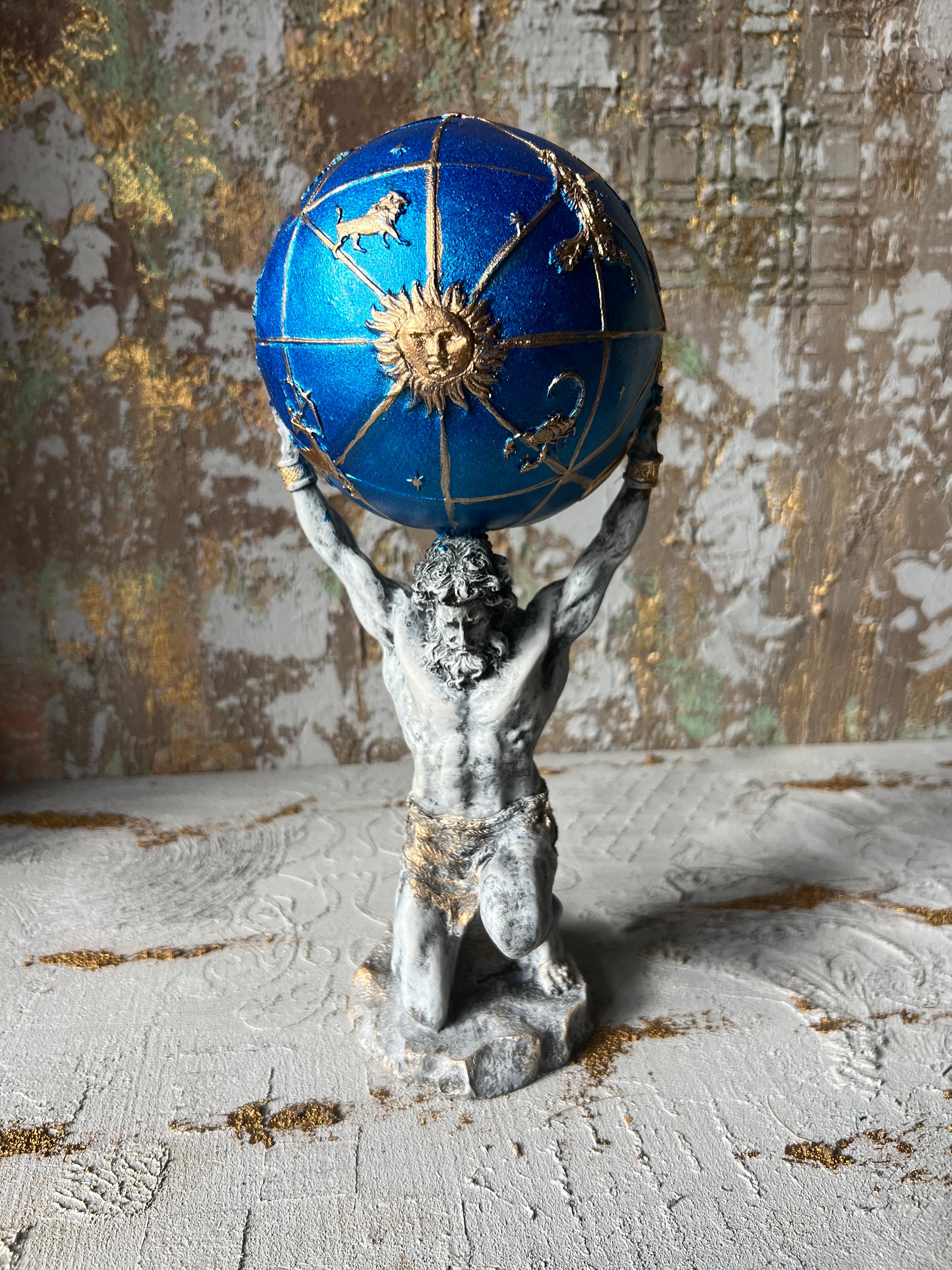 Vintage Atlas Statue: Greek Mythology World Globe Holder