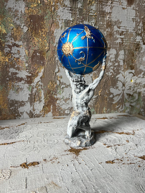 Vintage Atlas Statue: Greek Mythology World Globe Holder
