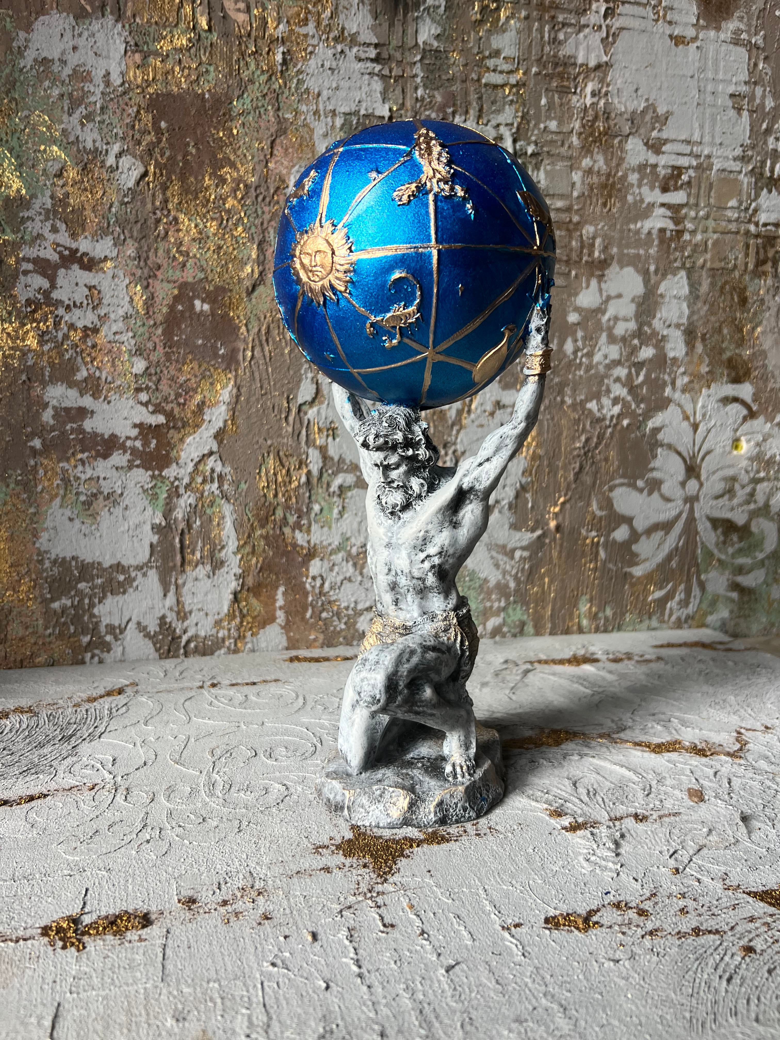 Vintage Atlas Statue: Greek Mythology World Globe Holder