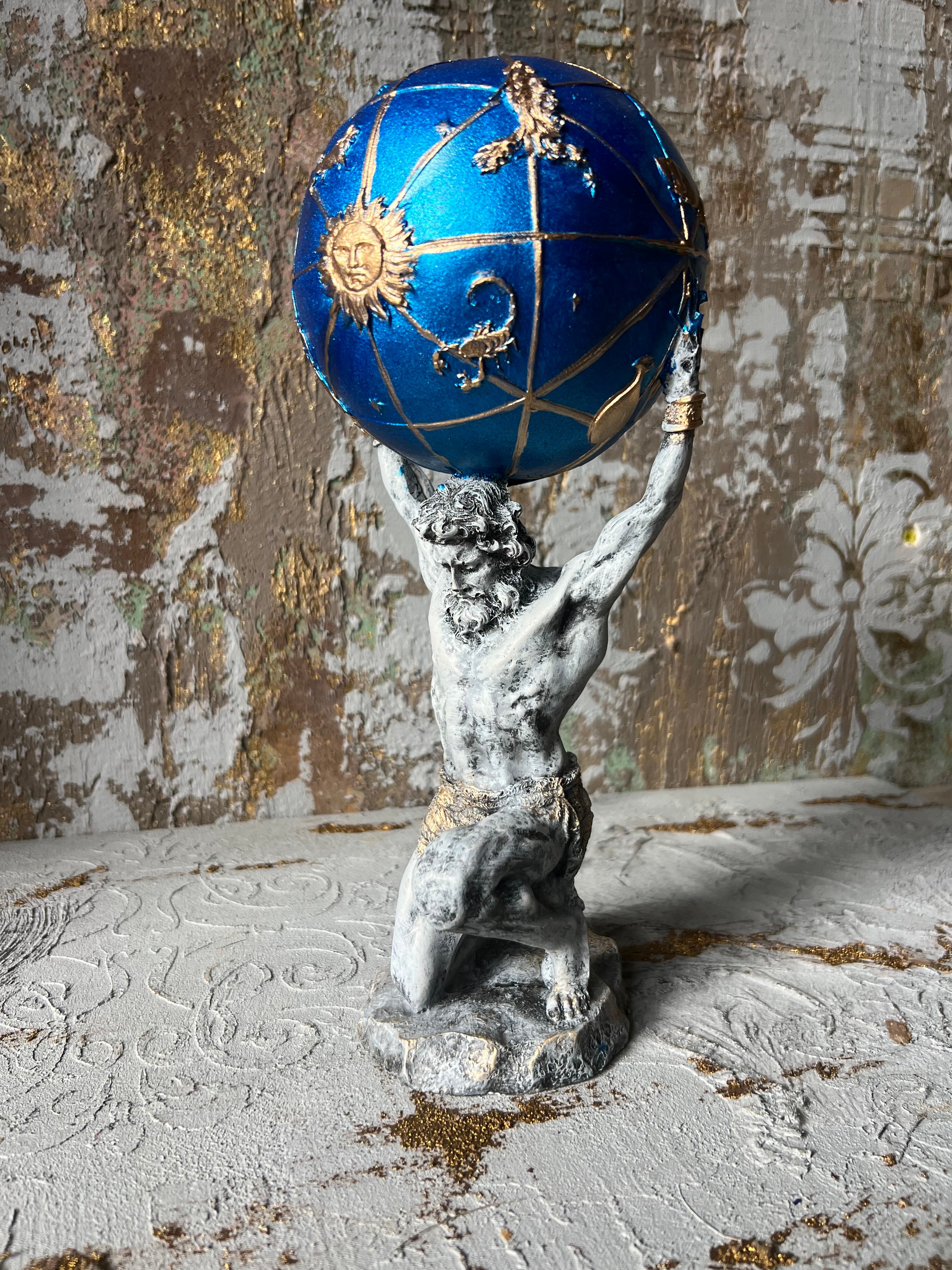 Vintage Atlas Statue: Greek Mythology World Globe Holder