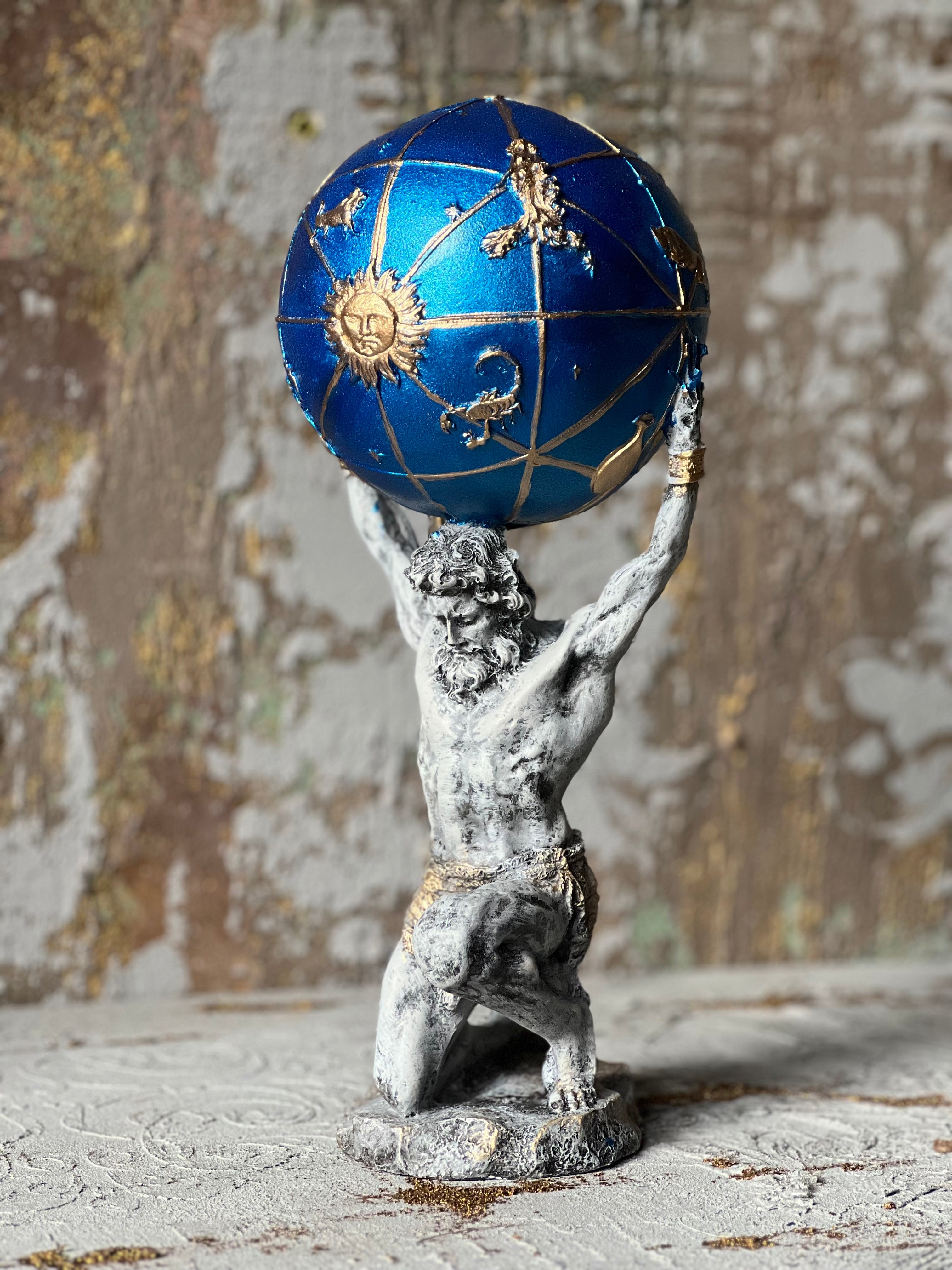 Vintage Atlas Statue: Greek Mythology World Globe Holder